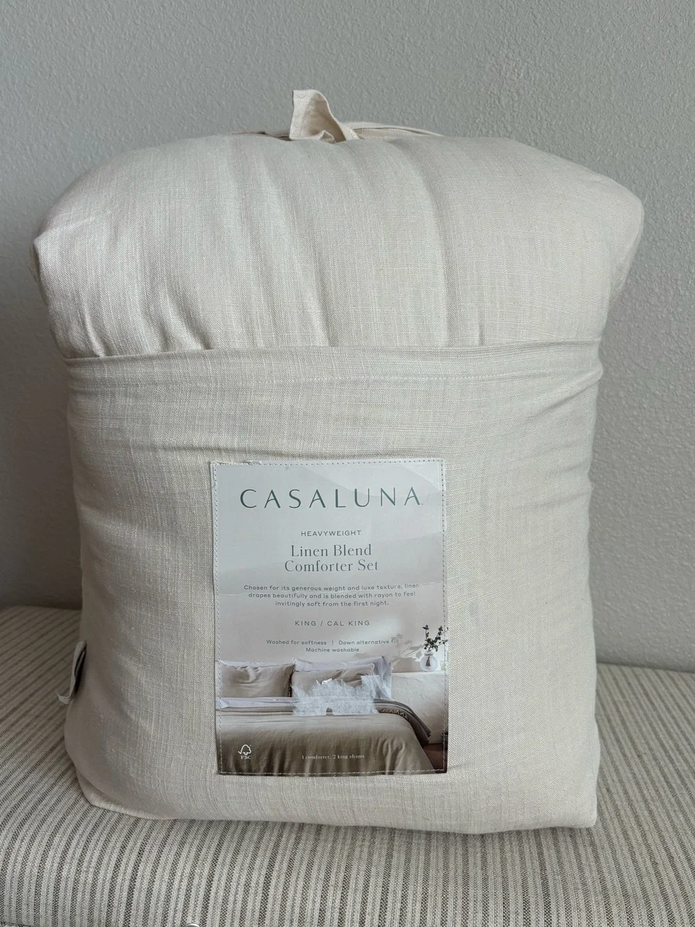NWT King/California King Heavyweight Linen Blend Comforter & Sham Set Natural -